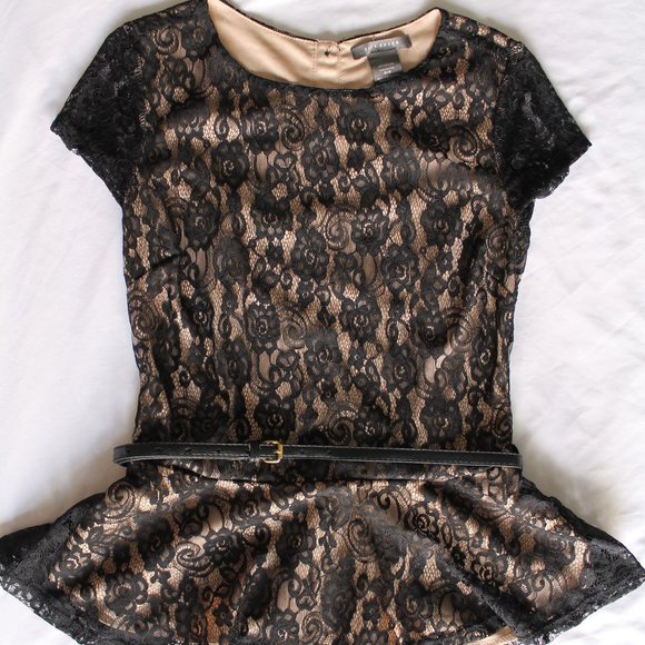 Black Lace Peplum Top with Belt (LAST CHANCE!!) - Picture 1 of 4